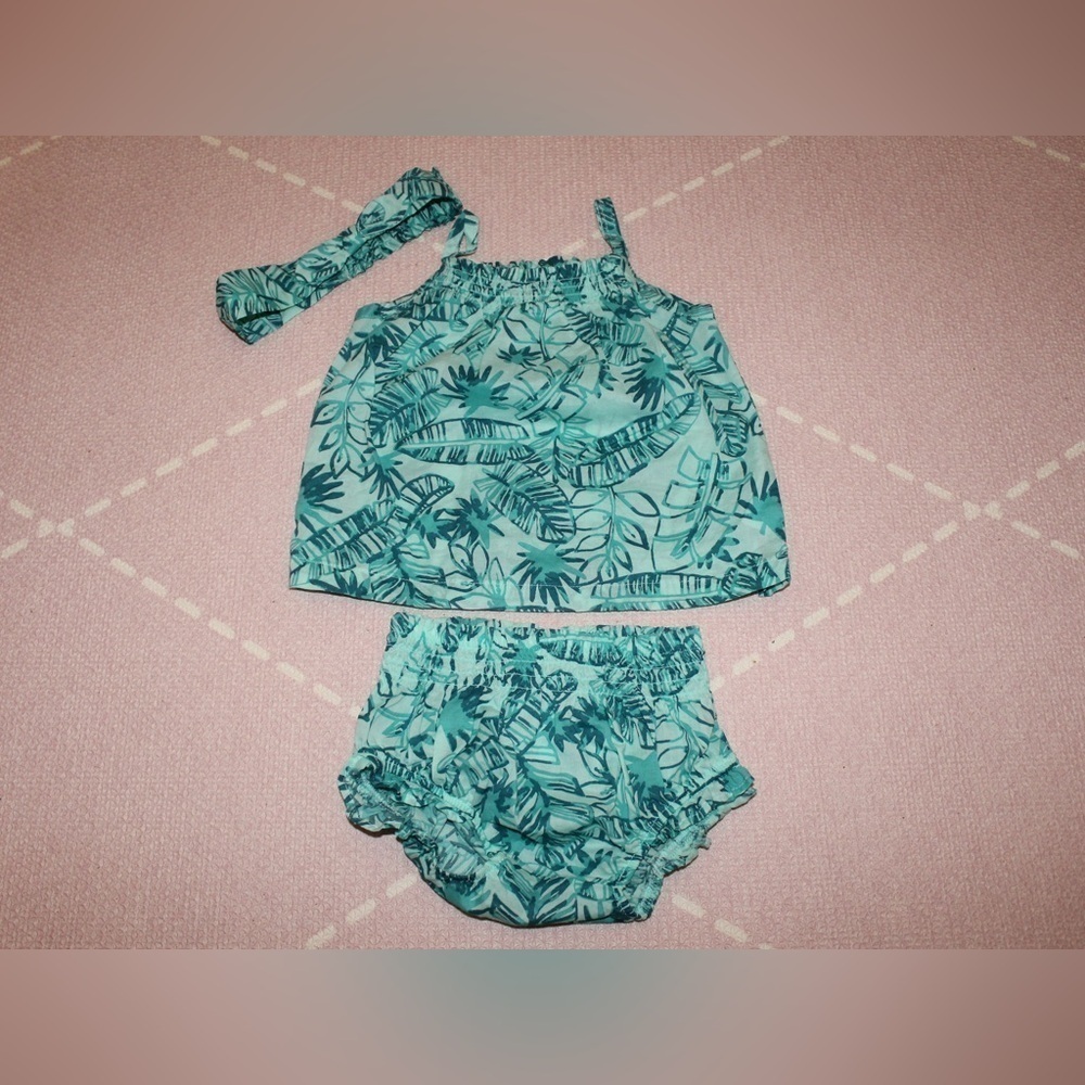 Carters Baby Girl 18 Month 3 Piece Tropical Tank & Bubble Short Set Turquoise